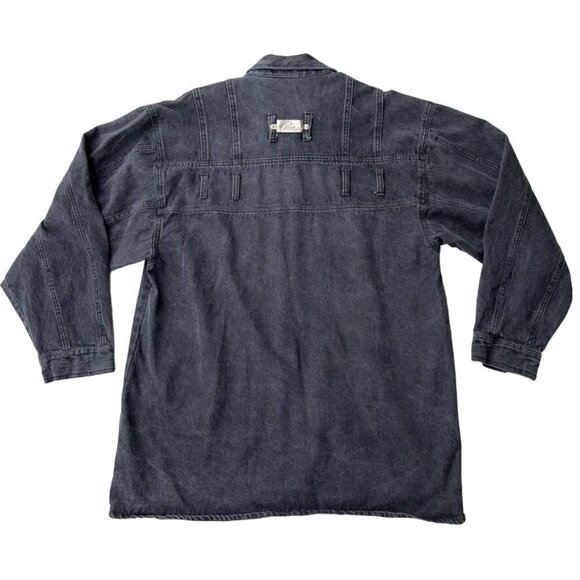 1990s Paco Rabanne LARGE Distressed Gray Denim Baggy Big Pocket Shirt Jacket - Picture 7 of 8